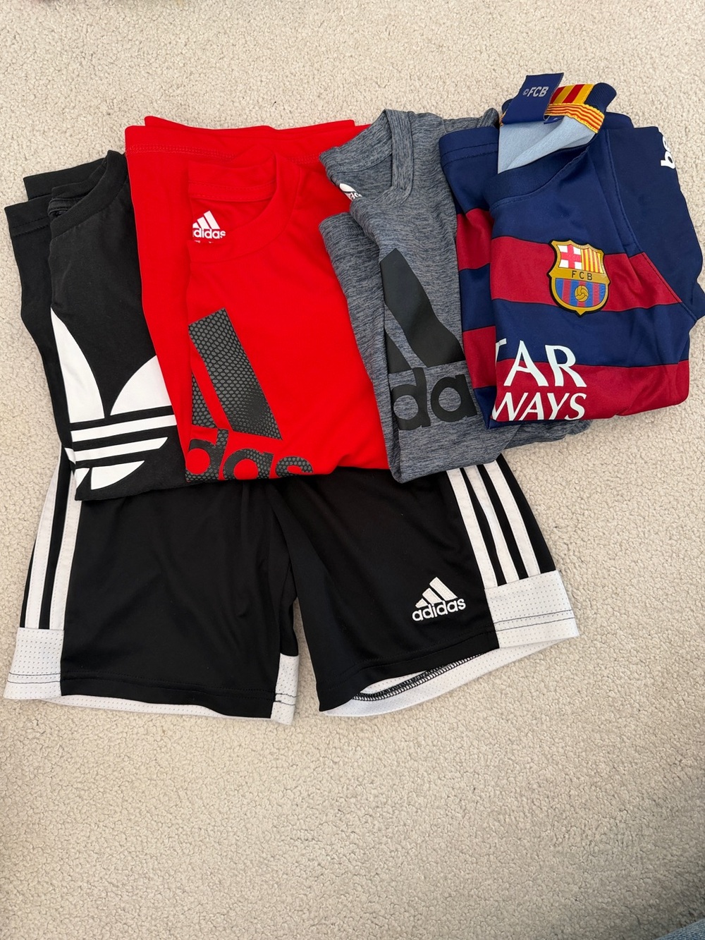 Adidas Kids Athletic Shorts and Tops Set - Red, Grey, Blue, Black XS/6